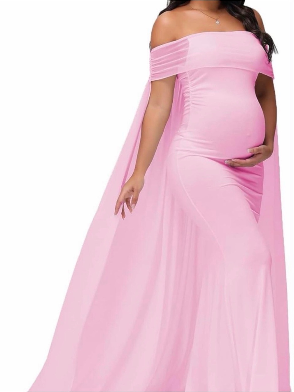 Pink Off Shoulder Maternity Maxi Dress Baby Shower Photoshoot Gown